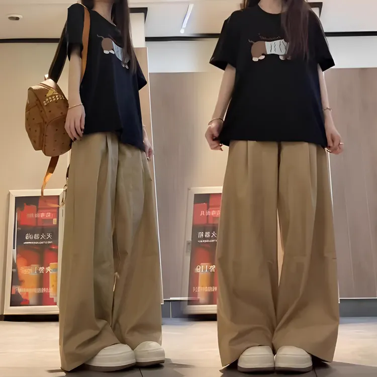 少女夏季薄款宽松慵懒风穿搭一整套初高中生阔腿长裤休闲两件套装