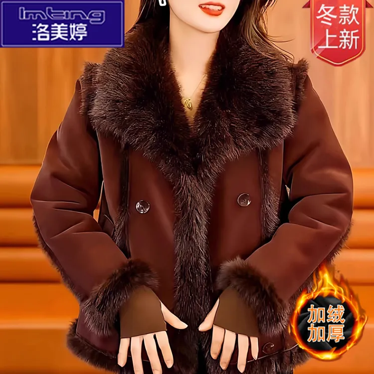 毛毛茸高级感冬季加绒外套轻奢加厚皮毛一体时尚气质年轻妈妈大衣