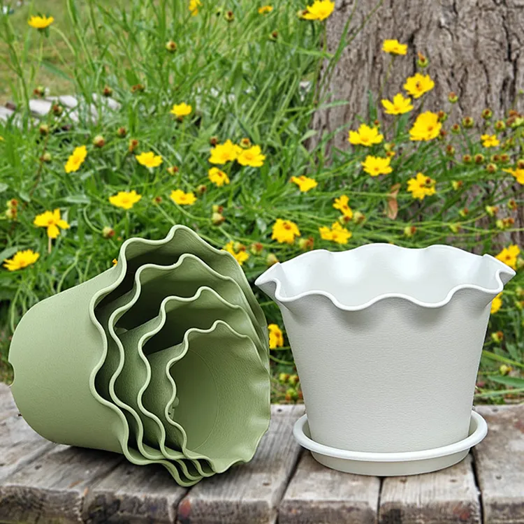 轻奢荷叶边花盆加厚新款透气家用阳台多肉绿植盆栽桌面树脂高筒盆