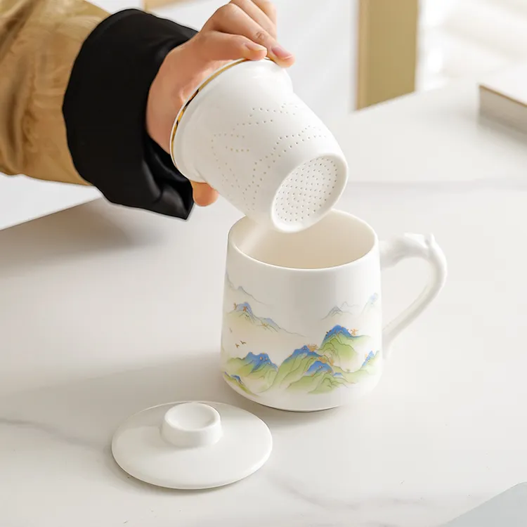 国潮陶瓷茶杯带盖茶水分离泡茶杯男女通用茶杯高颜值个人专用杯子