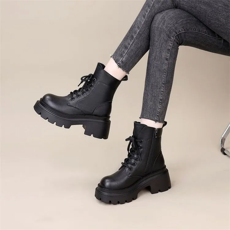 【万达撤柜】马丁靴女2025新款英伦风厚底增高小个子百搭短靴秋冬靴