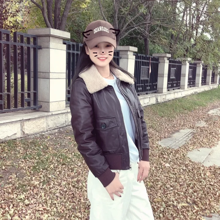 [LINLIN] 真皮绵羊皮鹅绒羽绒服服皮衣外套短款复古女款外套8661