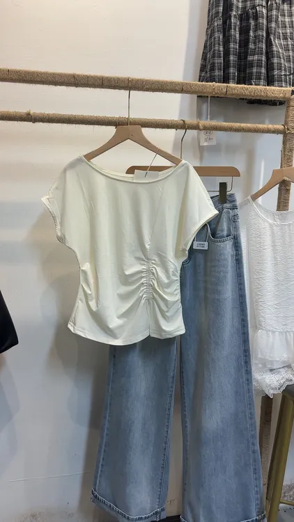 夏季新款简约百搭遮肉收腰开叉短袖T恤修身上衣女