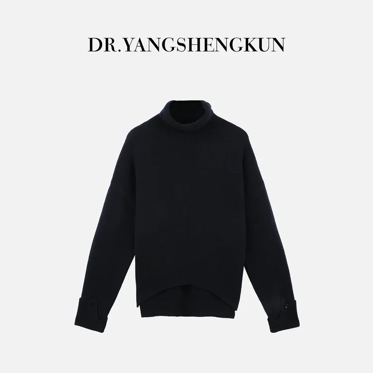 杨圣坤2025新品100%山羊绒毛衣慵懒落肩翻袖高领针织衫SL2581804