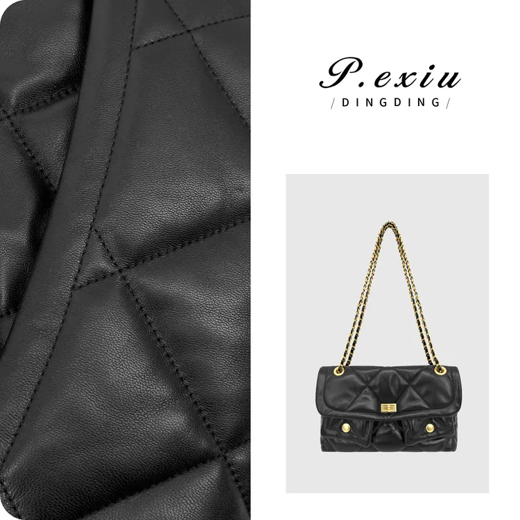 头层绵羊皮小香风链条菱格包单肩斜挎包BL5935