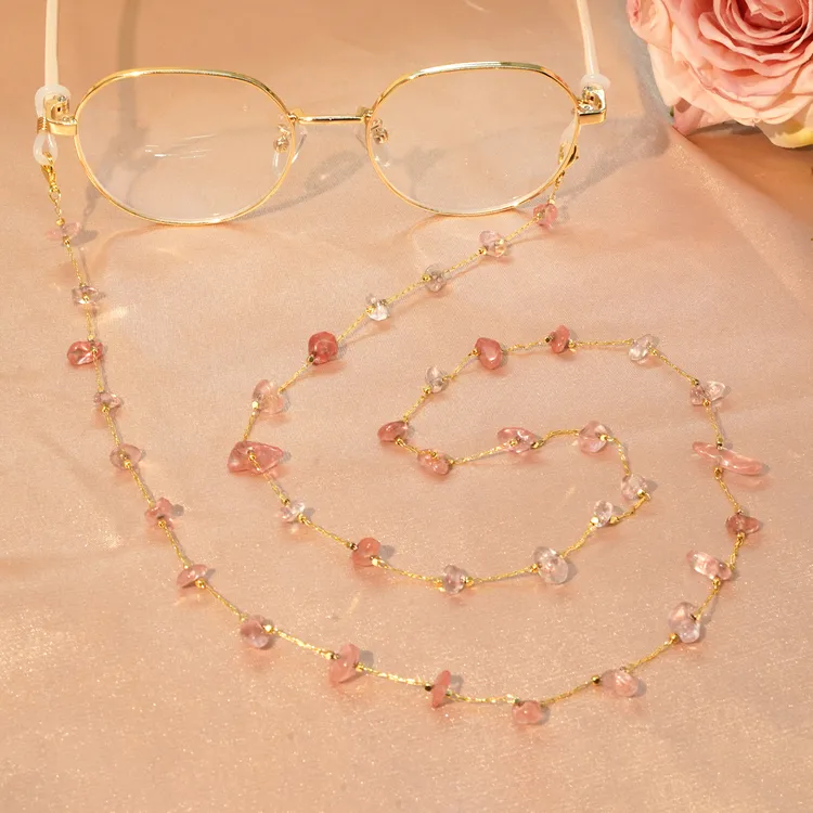 【水晶粉】气质时尚原创设计手工天然石眼镜链口罩耳机挂脖绳-72cm