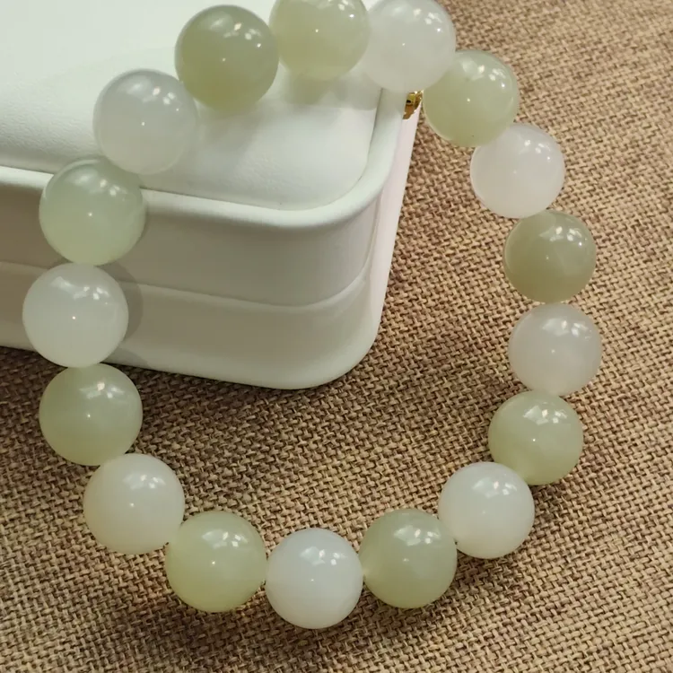 和田玉多宝渐变手串晴水绿白玉手串手链渐变色