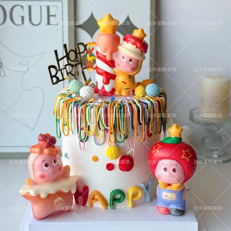 许愿宝宝星星人蛋糕装饰摆件可爱小朋友儿童生日海绵公仔蜡烛插件