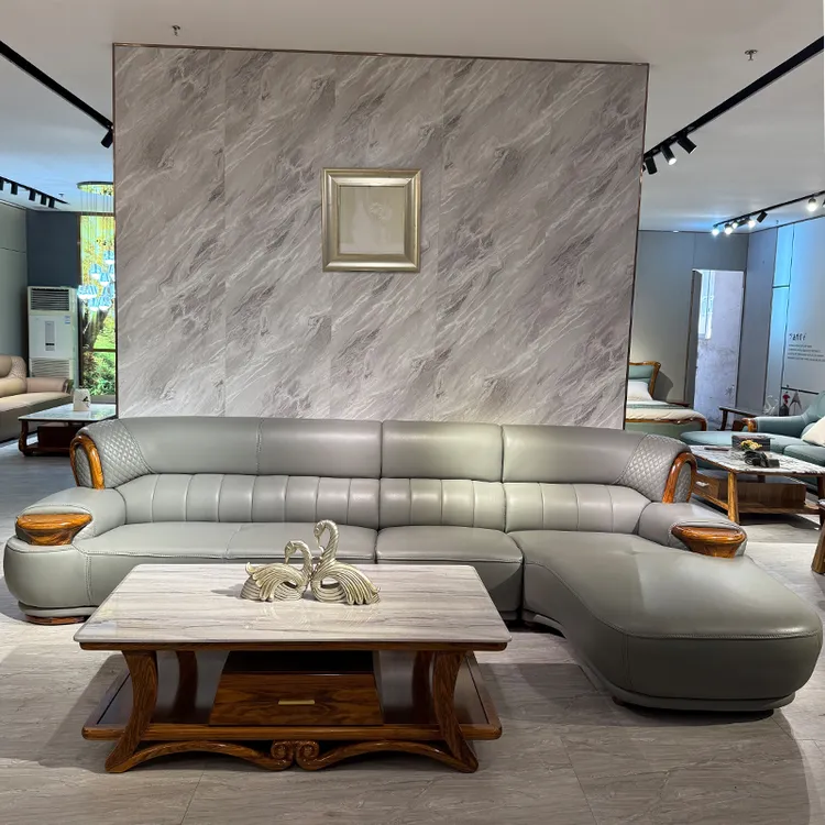 乌金木真皮沙发新中式家用简约轻奢中小户型客厅高端别墅实木沙发