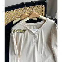 R NO退NO换 新款扣子打底衫女 假两件秋季T恤1357