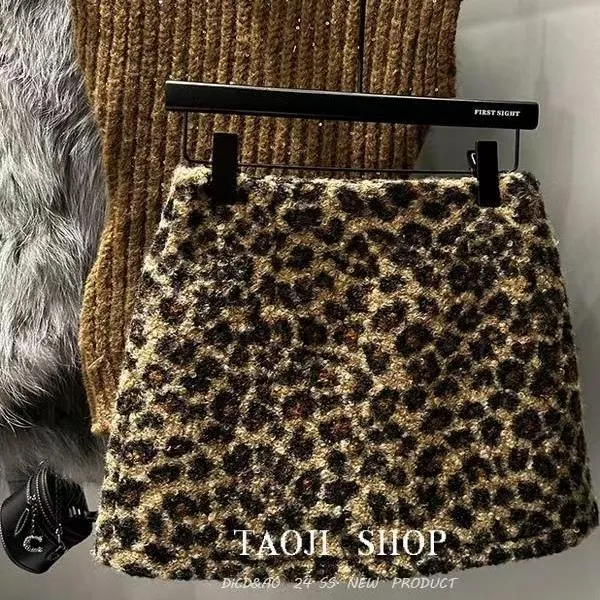 (浠儿姐姐)复古高腰显瘦加厚加绒豹纹半身裙秋冬季必备时尚单品
