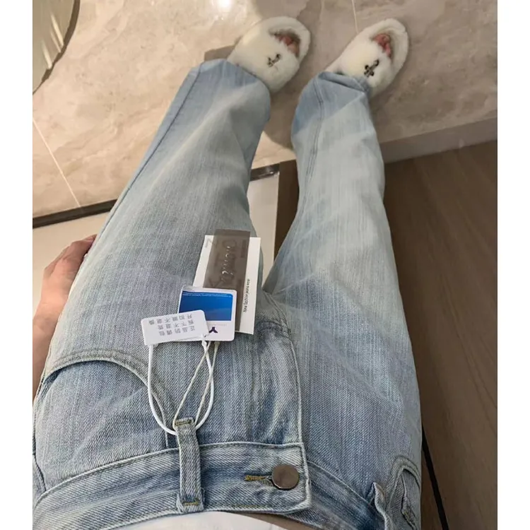 2025秋季爆款高质感全竹节阔腿垂感薄拖地牛仔裤女高腰显瘦直筒裤