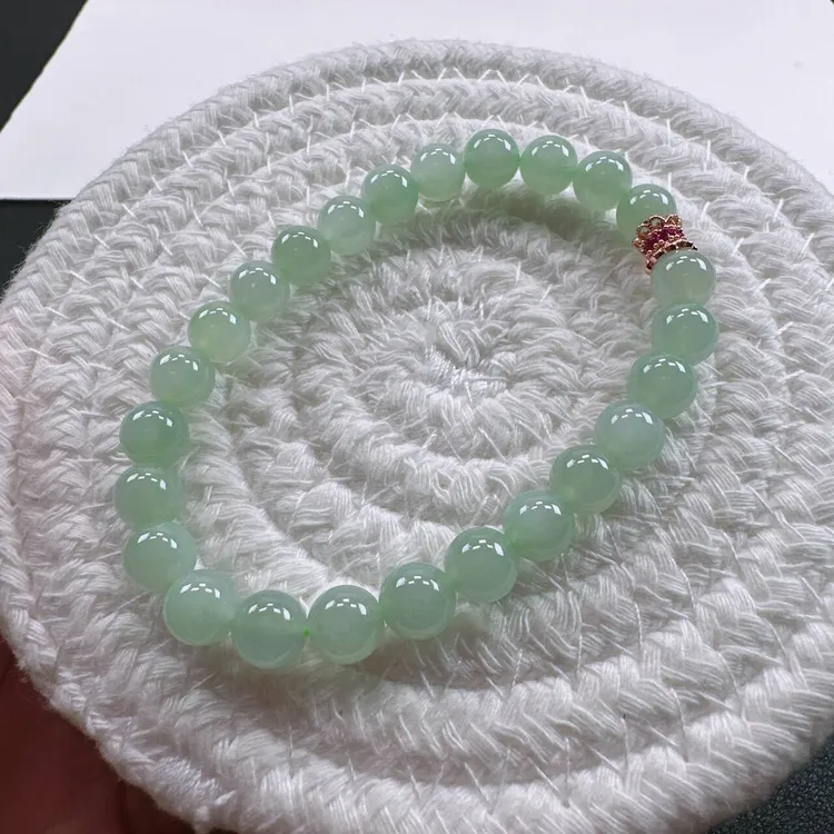 天然A货翡翠手串卡.2mm老坑冰胶水润晴水圆珠单圈女士手串