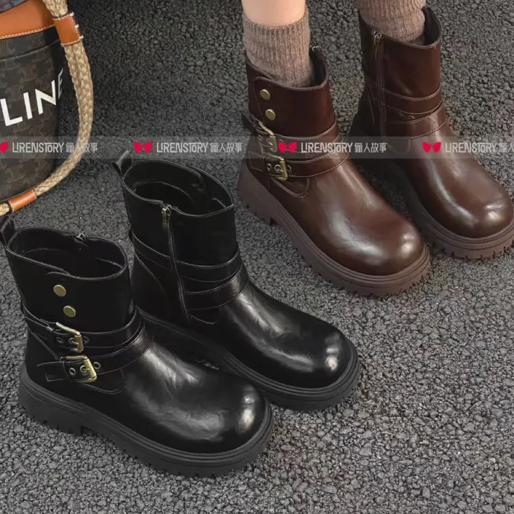 （俪人故事）5135复古美拉德厚底短靴时尚马丁靴