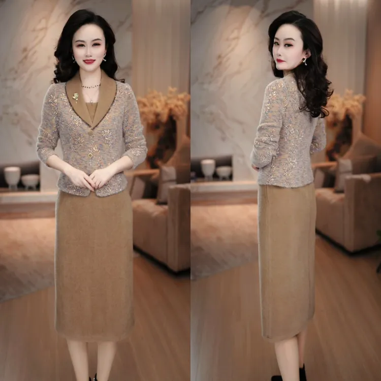 2025冬季小香风轻奢气质时尚优雅名媛修身显瘦假两件连衣裙M-5XL
