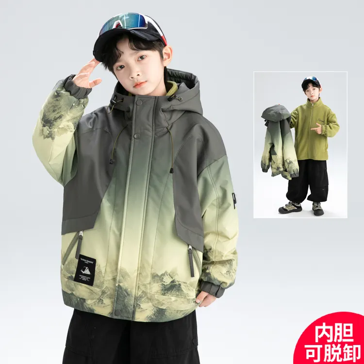 男童夹棉冲锋衣三合一可拆卸秋冬款加厚冬季中大男孩儿童冬装外套