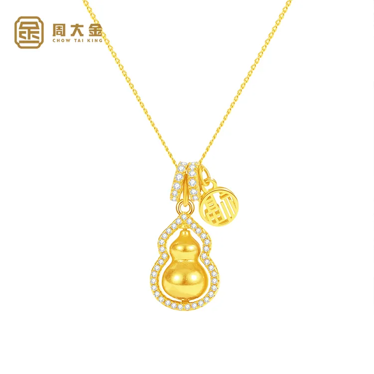 坠链均925银 周大金古法葫芦项链女纯银锁骨新中式可旋转福禄吊坠