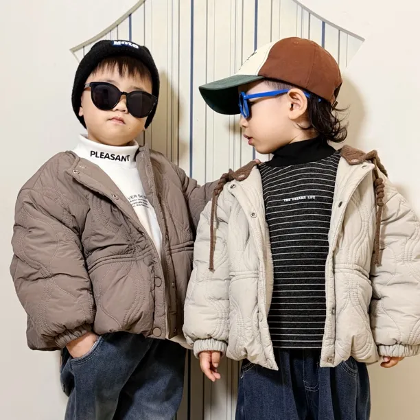 【棉服】儿童棉服冬季新款男童韩版加绒加棉保暖连帽外套20250101