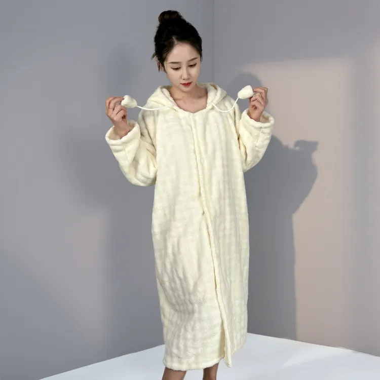 长款浴袍穿式浴衣洗澡秋冬吸水速干加厚成人男女泡泡浴巾柔软睡袍