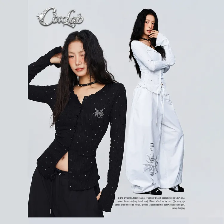 【达人专属】CBXLAB街舞潮牌亮闪蝴蝶大领开衫辣妹爵士修身上衣长袖