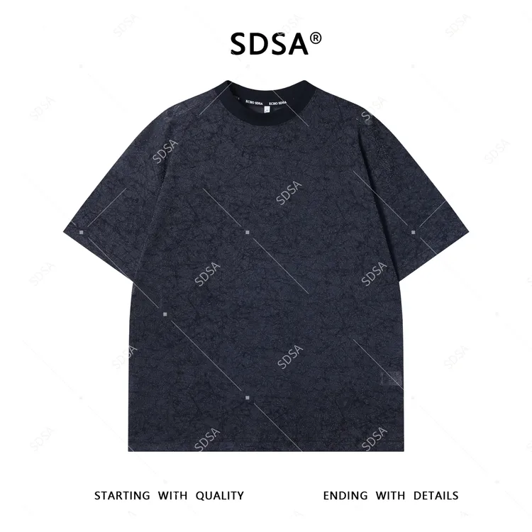 夏季高级感新款男士美式满天星短袖T恤肌理纹感设计百搭圆领上衣