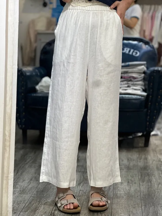 女士夏季亚麻阔腿裤宽松薄款直筒休闲长裤