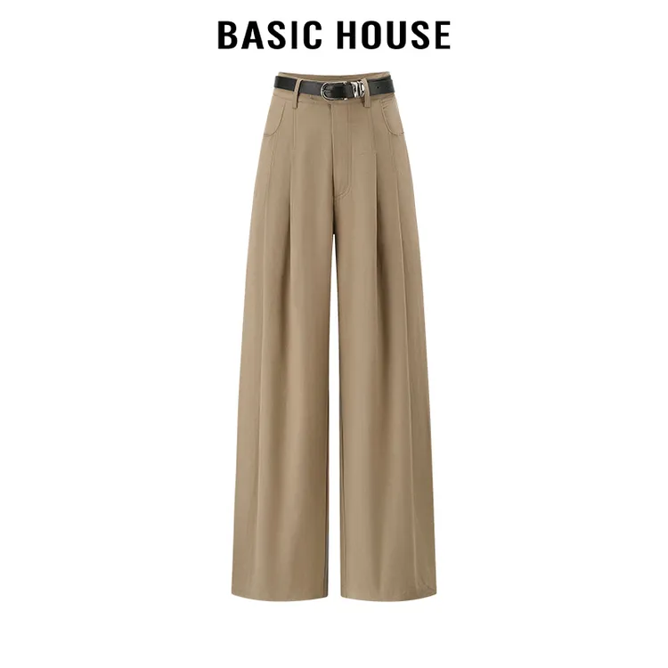 百家好/Basic House高腰压褶西装休闲裤女垂感通勤2024直筒长裤子