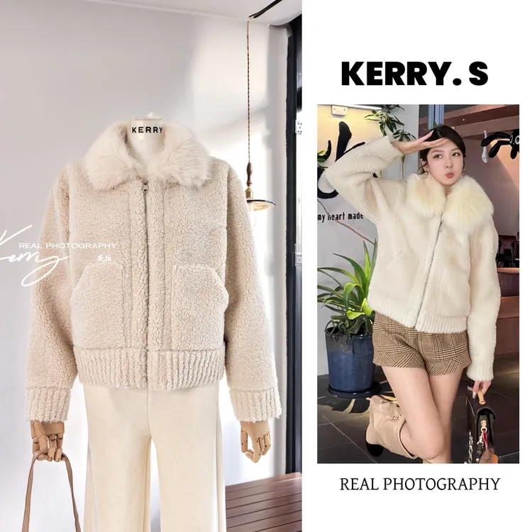 雪境漫游 羊羔毛皮毛一体毛领大衣女秋冬高级感气质显瘦外套穿搭