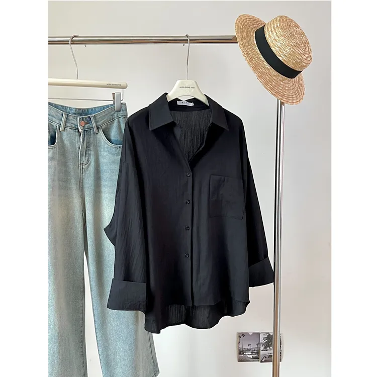 韩版松弛感慵懒宽松休闲显瘦亚麻衬衫小众长袖气质百搭衬衣薄款