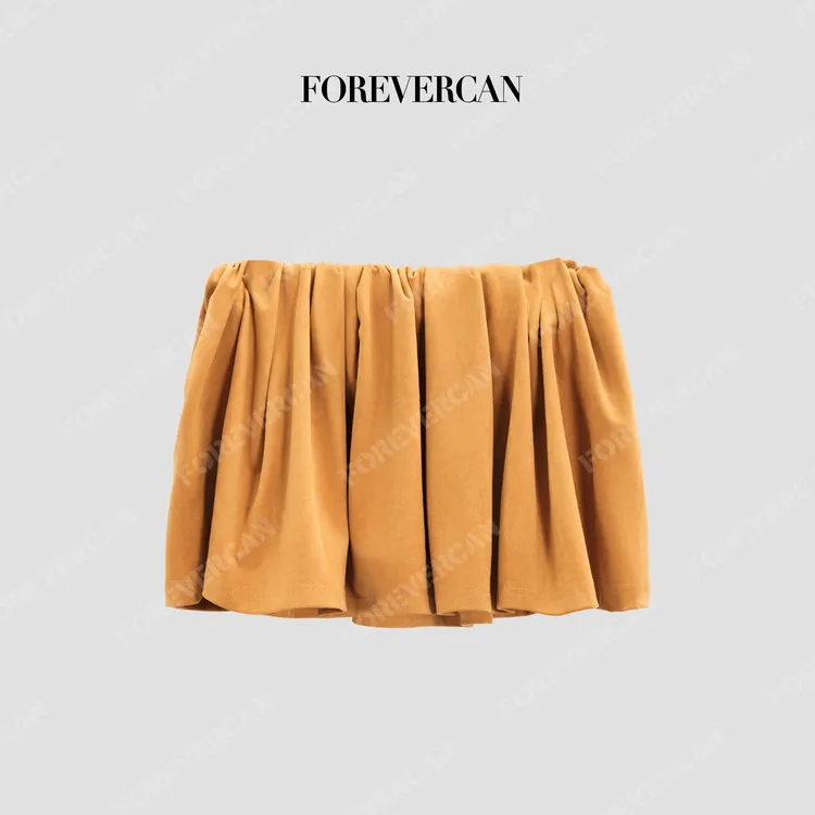 FOREVERCAN“卑尔根”复古时髦显瘦花苞裙麂皮绒短裙WD23881
