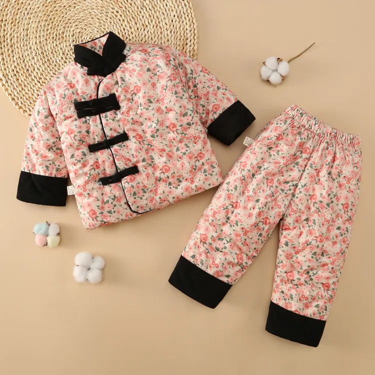 宝宝手工棉衣条绒拼接盘扣款分体棉花套装国风冬季厚款