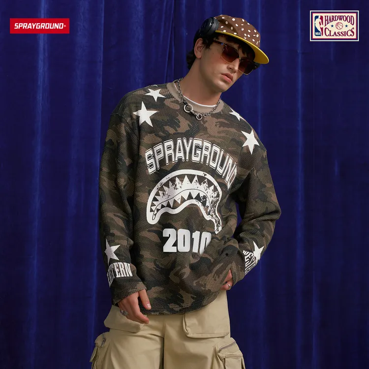SPRAYGROUND I NBA HWC联名系列鲨鱼嘴长袖T恤华夫格GC NE230316