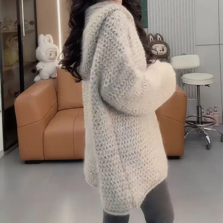 今年流行穿搭2025秋冬新款温柔风加厚编织连帽针织衫百搭长袖上衣