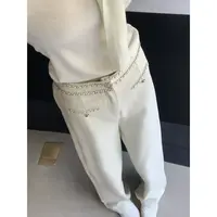小香风重工编织链条白色直筒牛仔显瘦阔腿裤女秋季高腰百搭休闲裤