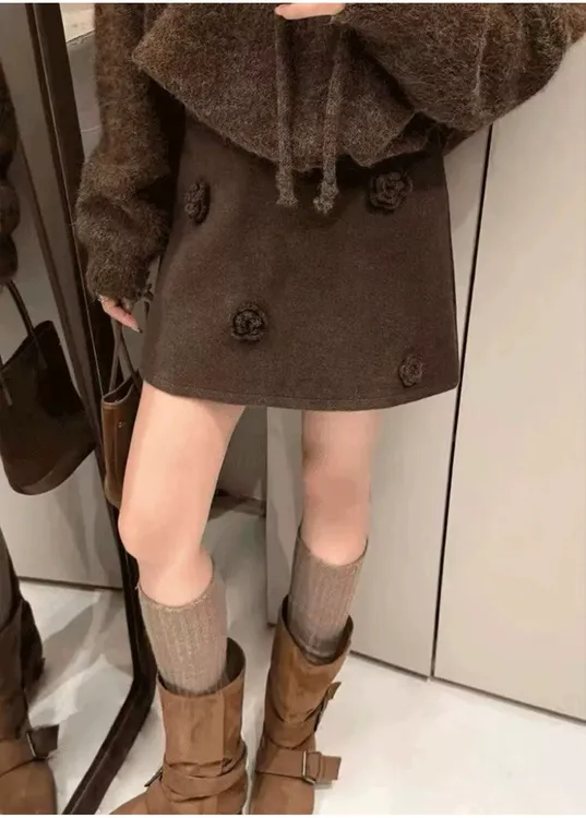 【秋冬新款】MT‘ 花朵羊毛呢短裙’  小香风显瘦a字半身裙气质百搭