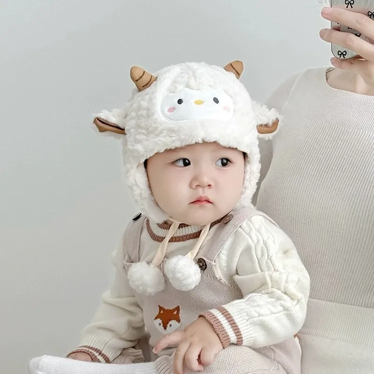 婴儿帽子秋冬季可爱毛绒帽男女宝宝保暖护耳帽儿童防风帽加厚冬天