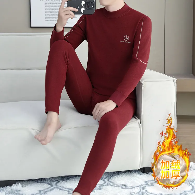 2025蛇年本命年衣服内衣套装男士加绒加厚冬季男款保暖内衣酒红色
