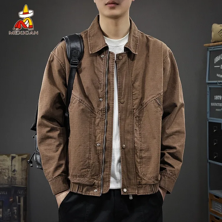 Mexican/稻草人秋季重磅工装夹克男美式休闲外套复古宽松翻领上衣