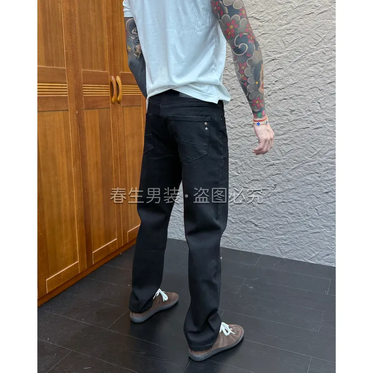 2025早秋新款时尚休闲百搭净版直筒宽松黑色男士牛仔裤570