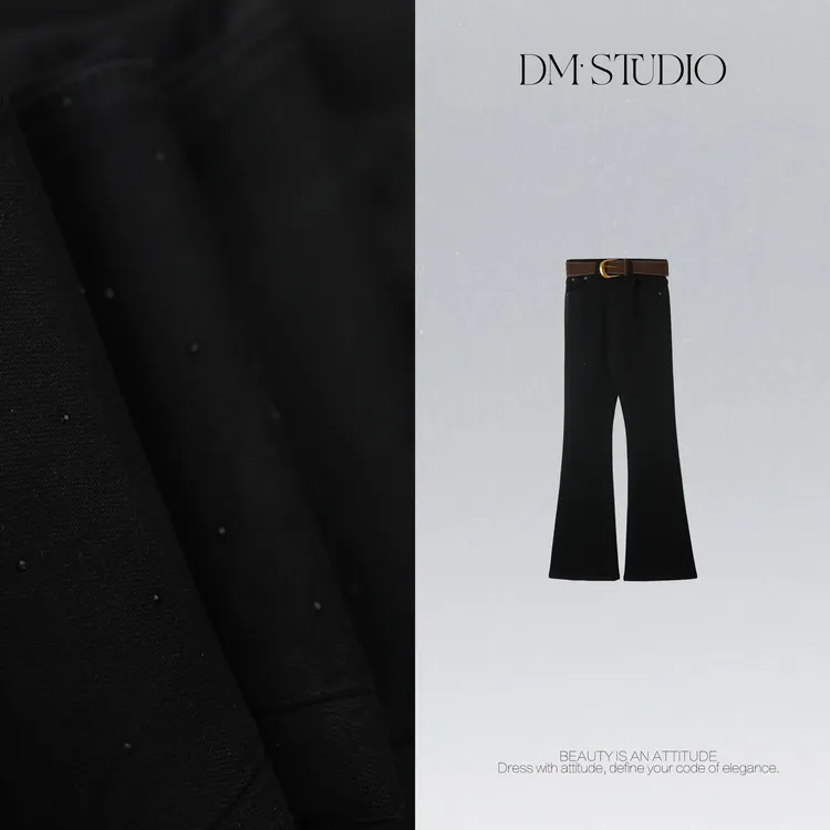 DEDM•STUDIO/复古小众满天星配腰带加绒微喇牛仔裤2511KZ/M9519