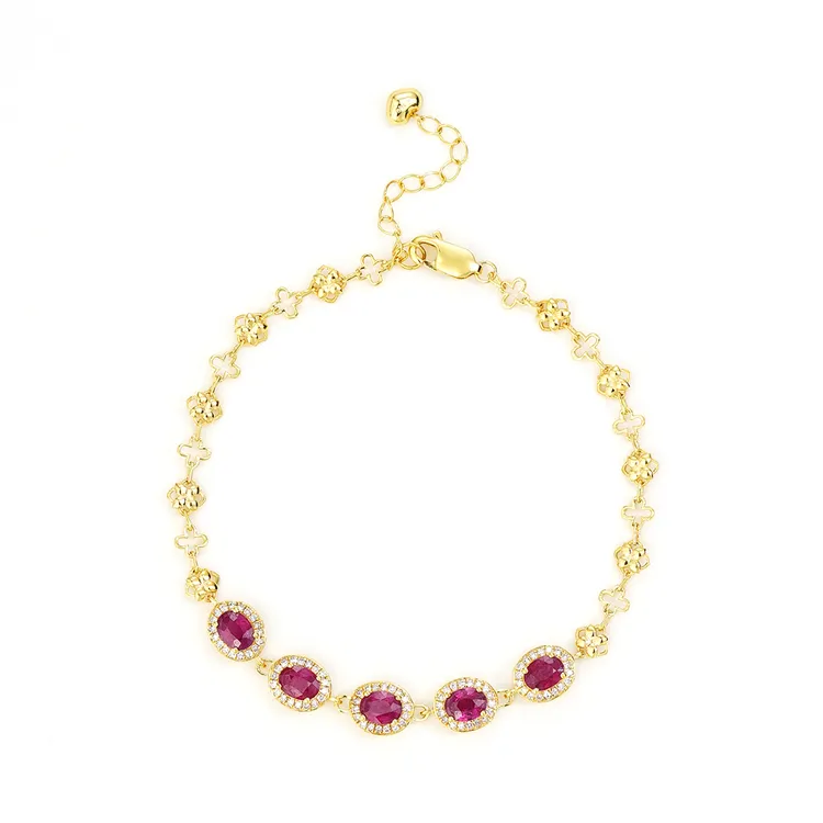 高珠系列【霓虹狂欢】18K金钻石1.5克拉红宝石手链（15+3）46652