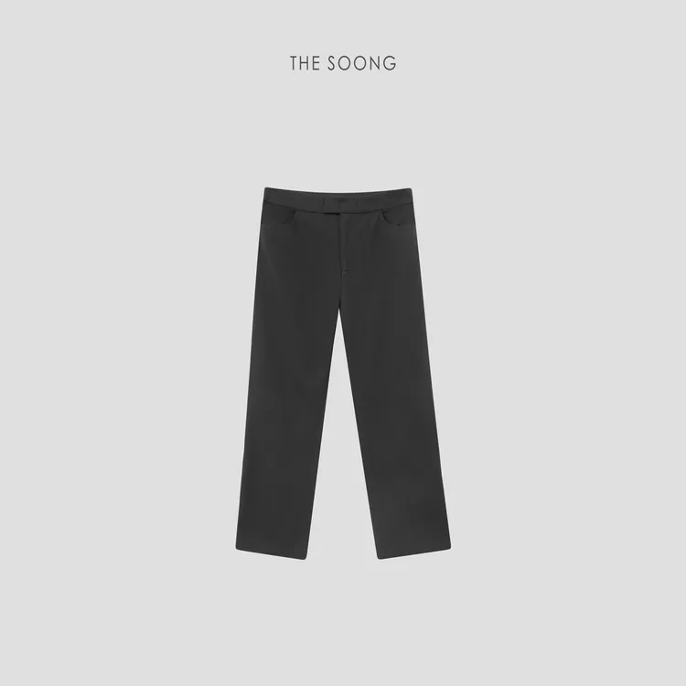 THESOONG|经典小黑裤高弹线条感中腰直筒休闲裤HBKZ6813