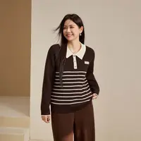 纤莉秀W大码女装流光风撞色条纹设计感学院风POLO领针织衫QK3613
