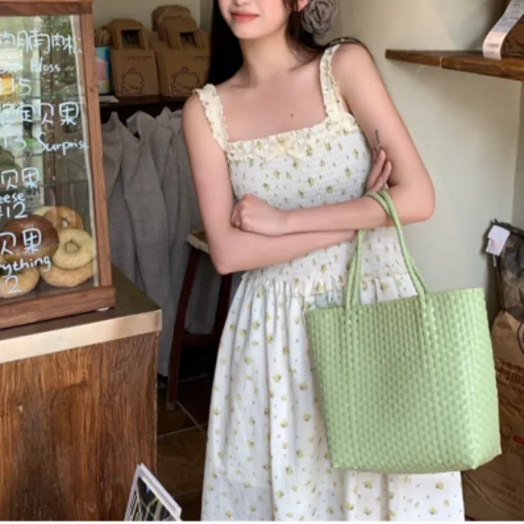 现货无印手工编织托特包 夏季休闲百搭手提环保购物袋ins风菜篮子