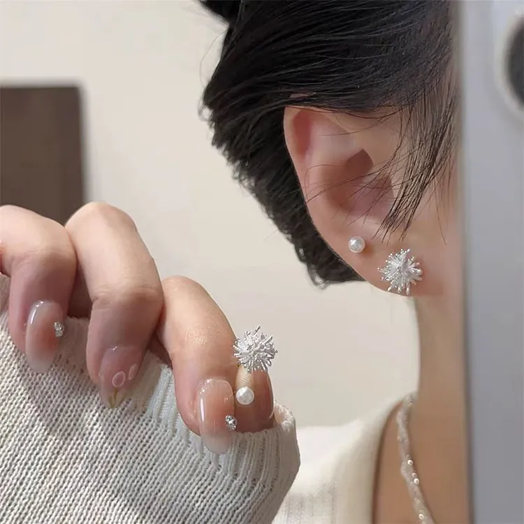 925银针四件套小巧烟火珠珠耳钉气质百搭日常通勤简约时尚耳饰品