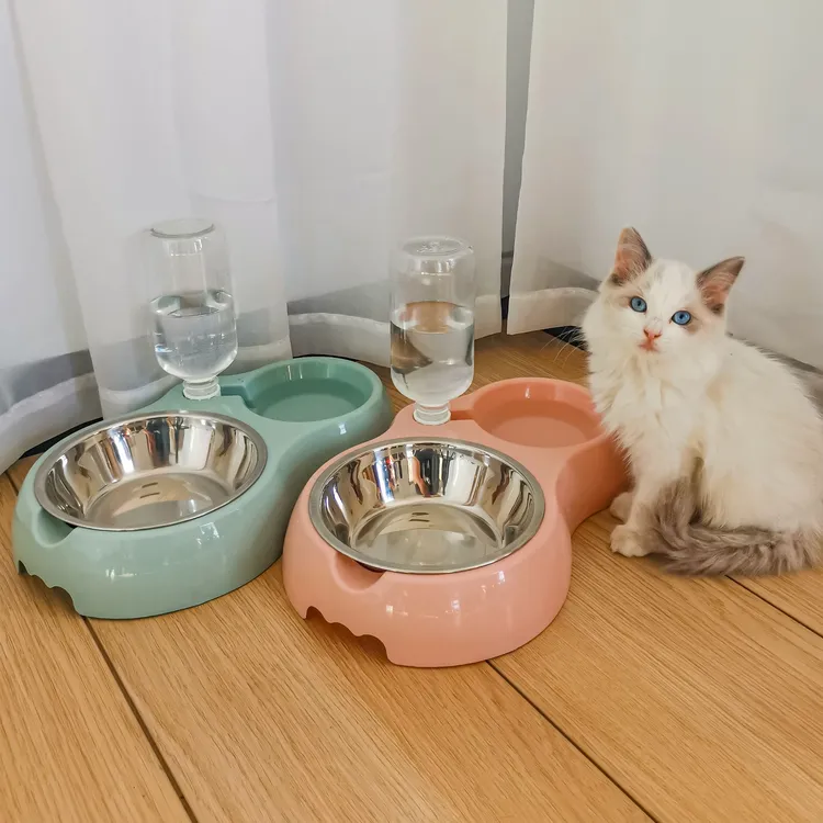 猫碗狗碗自动饮水二合一饮水碗防打翻不锈钢狗食盆小型犬宠物用品