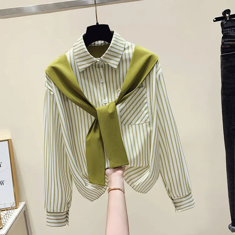 正品哥家品牌折扣剪标专柜撤柜外贸春秋披肩拼接假两件条纹