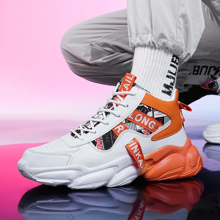 ABC胖脚宽肥童鞋春跑步鞋皮面高帮防水运动鞋男孩潮鞋老爹鞋青少