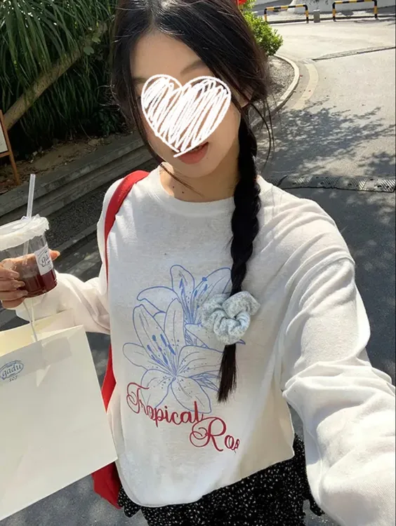花季少女 韩系春夏薄款百合印花长袖宽松防晒衫#9018
