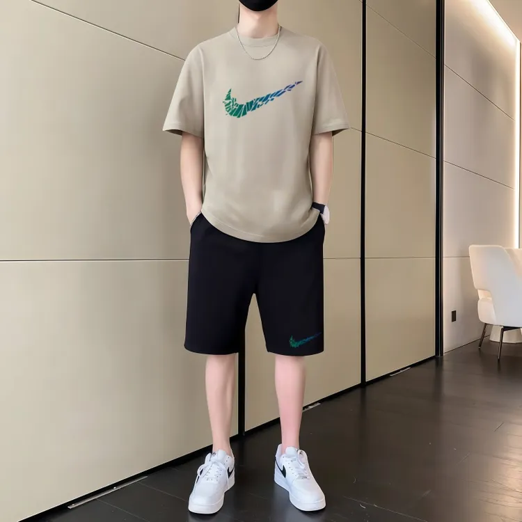【两件套】正品圆领纯棉短袖短裤男休闲运动套装薄款时尚舒适透气
